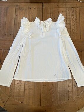 Monnalisa White Ruffle Neck Long Sleeve Blouse girls 11 years
